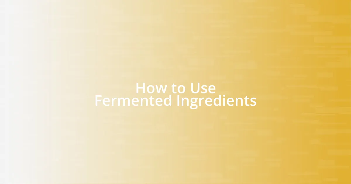 How to Use Fermented Ingredients